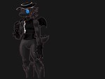 anthro back_wings black_background black_body black_clothing black_collar black_fur black_hat black_headwear black_shirt black_spikes black_tank_top black_topwear black_wings blue_eyes bottomless claws clothed clothing collar fangs featureless_crotch fur gloves_(marking) grey_body grey_ears grey_hair grey_tail hair hat headgear headwear markings shirt short_hair short_tail simple_background small_wings solo spiked_tail spikes spikes_(anatomy) tail tank_top teeth topwear white_claws wings durg_(artist) mythology durg dragon mythological_creature mythological_scalie scalie 4:3 digital_media_(artwork) hi_res portrait shaded sketch three-quarter_portrait