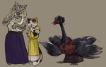 alternate_species anthro beak biped clothed clothing feathers female fur furrification group tail trio abovesn4kes red_dead_(series) rockstar_games karen_jones susan_grimshaw tilly_jackson anatid anseriform anserinae avian bird calico_cat domestic_cat felid feline felis goose lynx mammal 2024