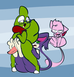 3_toes anthro blue_background digit_ring erection eyewear feet female foot_fetish foot_play footjob fur genitals green_body green_eyes green_fur group jewelry male pattern_background paws penile penis pink_body pink_fur purple_body purple_fur ring sex simple_background soles striped_background tail tapering_penis toe_ring toes trio two-footed_footjob white_body white_fur thefablednekos nintendo pokemon ashley_(thefablednekos) jay_(thefablednekos) sasha_(thefablednekos) generation_1_pokemon generation_2_pokemon generation_5_pokemon larvitar legendary_pokemon mew_(pokemon) pokemon_(species) purrloin 2020 digital_media_(artwork) hi_res