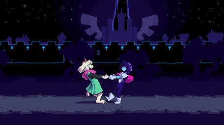 ambiguous_gender ambiguous_human anthro armor barefoot blue_body blue_skin clothed clothing covered_eyes dancing daww duo eyes_closed eyewear feet femboy fur green_clothing hand_holding happy horn male male/ambiguous night pawpads paws pink_pawpads red_horn red_scarf scarf sky smile soles star starry_sky toes white_body white_fur minas_norma third-party_edit castle_of_illusion deltarune undertale_(series) kris_dreemurr ralsei bovid caprine darkner goat human mammal 2021 2d_animation animated dark_theme digital_media_(artwork) frame_by_frame loop pixel_(artwork)