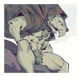 abs anthro black_cloak black_clothing border bottomless bottomless_anthro bottomless_male chest_tuft cloak clothed clothing empty_eyes front_view fur green_body green_fur looking_aside male monotone_body monotone_fur mouth_closed nipples pecs pose simple_background sitting solo tuft tusks underbite white_background white_border white_sclera kingarthur_i canid mammal 2024 digital_drawing_(artwork) digital_media_(artwork) hi_res portrait three-quarter_portrait