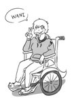 5_fingers animal_slippers anthro clothing dialogue disability female fingers footwear gesture hair hand_gesture hoodie long_tail looking_at_viewer open_mouth open_smile paraplegic shoes short_hair sitting slippers smile snout solo tail talking_to_viewer text topwear v_sign vehicle wheelchair jacket_ignites cavemanon_studios i_wani_hug_that_gator olivia_halford baryonyx dinosaur prehistoric_species reptile scalie spinosaurid theropod 2024 black_and_white monochrome romaji_text sketch translated