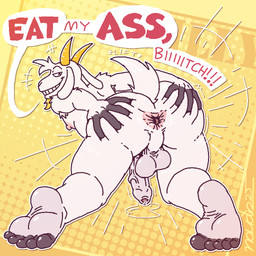 5_toes anthro anus backsack balls bodily_fluids butt butt_grab facial_hair feet floppy_ears foreskin gaping gaping_anus genital_fluids genitals goatee hand_on_butt horn leaking_precum long_ears looking_at_viewer looking_back looking_back_at_viewer male penis perineum plantigrade precum rear_view requesting sex_request smile solo speech_bubble spread_butt spreading talking_to_viewer teeth text throbbing throbbing_penis toes naudiz_(artist) bovid caprine goat mammal 1:1 english_text