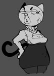 anthro bare_shoulders belly bent_arm big_breasts big_eyes biped blush blush_lines bodily_fluids bottomwear breasts cat_cutout cleavage cleavage_cutout clothed clothed_anthro clothed_female clothing cutout elderly elderly_anthro elderly_female eyebrows eyelashes female fingers frown fully_clothed fully_clothed_anthro fully_clothed_female half-closed_eyes hand_on_hip hand_on_own_hip head_turned high_waisted_bottomwear high_waisted_skirt legs_together legwear looking_at_viewer markings mature_anthro mature_female mole_(marking) mole_on_breast narrowed_eyes navel no_irises open_frown open_mouth pointy_ears prick_ears pupils round_head skirt sleeveless sleeveless_sweater sleeveless_topwear slightly_chubby slightly_chubby_anthro slightly_chubby_female solo standing stockings sweat sweatdrop sweater tail thick_thighs three-quarter_view topwear turtleneck whisker_markings wide_hipped_anthro wide_hipped_female wide_hips leidomirage cartoon_network the_amazing_world_of_gumball mary_senicourt domestic_cat felid feline felis mammal 2025 black_and_grey digital_drawing_(artwork) digital_media_(artwork) monochrome portrait three-quarter_portrait