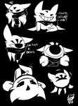 1_eye balls black_background bodily_fluids erection feral genital_fluids genitals male penis precum scarf simple_background solo maw-vile undertale undertale_(series) astigmatism eye_creature monster black_and_white monochrome multiple_images