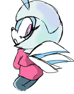 antennae_(anatomy) anthro big_butt black_nose blue_body bottomwear butt clothing eyelashes female grey_clothing grey_leggings grey_legwear headgear headwear insect_wings leggings legwear long_eyelashes long_sleeve_shirt looking_back open_mouth pink_bottomwear pink_clothing pink_eyes pink_shirt pink_skirt pink_topwear shirt side_view simple_background skirt solo three-quarter_view topwear white_background white_face wings cosmicseternity idw_publishing sega sonic_the_hedgehog_(comics) sonic_the_hedgehog_(idw) sonic_the_hedgehog_(series) jewel_the_beetle arthropod beetle insect 2026 colored_sketch hi_res portrait sketch three-quarter_portrait