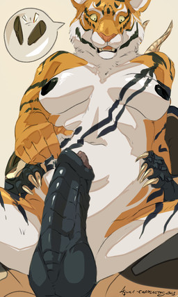 2_horns 5_fingers anthro anthro_on_anthro areola big_areola biped black_areola black_body black_penis black_scales black_stripes breasts breasts_apart claws countershade_face countershade_legs countershade_torso countershading dark_areola duo erection faceless_anthro faceless_character faceless_male fangs female finger_claws fingers fur fur_tuft genitals gesture glistening glistening_breasts glistening_claws glistening_eyes glistening_genitalia glistening_penis grabbing_from_behind grabbing_hips hand_gesture hip_grab horn humanoid_hands imminent_sex interspecies looking_at_genitalia looking_at_penis looking_down looking_down_at_genitalia looking_down_at_penis male male/female medium_breasts multicolored_body multicolored_fur neck_tuft nipples no_irises nude nude_anthro nude_female nude_male on_lap open_mouth orange_body orange_fur penis pink_nose pink_tongue pointing pointing_at_penis pupils scales simple_background sitting sitting_on_another sitting_on_lap snout spread_legs spreading striped_body striped_fur stripes tan_background tan_horn tan_sclera teeth thick_thighs tongue tuft white_body white_countershading white_inner_ear worried aquila_chrysaetos mythology draq dragon felid mammal mythological_creature mythological_scalie pantherine scalie tiger 2023 3:5 dated digital_drawing_(artwork) digital_media_(artwork) hi_res pictographics