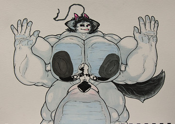 against_surface anthro big_muscles big_nipples big_penis chest_squish duo genitals holding_up_other_character horn huge_muscles huge_nipples huge_penis hyper hyper_genitalia hyper_muscles hyper_nipples hyper_penis male male/male muscular nipples penis raliphoul size_difference squish raliphoul_m-e-v alpecor ghost spirit hi_res