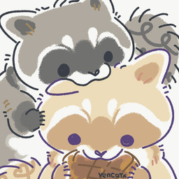 black_eyes black_nose bread brown_body dot_eyes duo eating feral food grey_body simple_eyes white_body yencatx mammal procyonid raccoon 1:1 2022