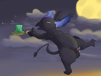 3_toes 4_fingers animal_genitalia anthro armpit_tuft balls barefoot barely_visible_pawpads beak big_ears biped black_balls black_beak black_body black_fur black_tail black_tail_tuft blue_pawpads bodily_fluids candle candlestick claws clothing cum cum_drip cum_from_penis cum_on_balls dripping eyes_closed feet finger_claws fingers floating fur genital_fluids genitals glowing glowing_eyes half-closed_eyes hat hat_only headgear headgear_only headwear headwear_only hindpaw holding_candle holding_object male male_anthro moon mostly_nude mostly_nude_anthro mostly_nude_male narrowed_eyes nightcap one_leg_up open_beak open_mouth pattern_clothing pattern_hat pattern_headgear pattern_headwear pawpads paws penis penis_tip purple_clothing purple_hat purple_headgear purple_headwear purple_inner_ear raised_leg semi-anthro sheath sky skyscape slightly_chubby slightly_chubby_anthro slightly_chubby_male solo spread_legs spreading tail tail_tuft toe_claws toes tongue tuft young young_anthro young_male sleepyscion deadlock_(game) mythology valve rem_(deadlock) avian chimera dream_creature gryphon mythological_avian mythological_creature 2026 hi_res