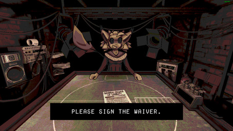 anthro black_eyes black_sclera breasts clothed clothing detailed_background dialogue female female_anthro fingers fur inside jewelry looking_at_viewer necklace paper smile solo tail teeth text topwear tuft white_body white_text isi_avalibot buckshot_roulette isi_de_sa_(isi_avalibot) canid canine mammal detailed digital_media_(artwork) english_text hi_res widescreen
