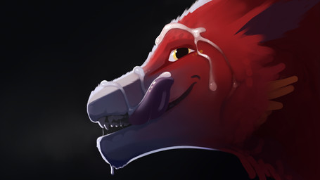after_oral after_sex black_background bodily_fluids breath close-up cum cum_drip cum_in_mouth cum_inside cum_on_chin cum_on_face cum_on_fur cum_on_tongue cum_strand cum_string dripping excessive_genital_fluids feathers feral fur fur_markings genital_fluids grey_body grey_fur happy licking licking_cum licking_lips looking_at_viewer looking_down looking_down_at_viewer male markings orange_body orange_feathers purple_body purple_fur purple_tongue red_body red_fur rim_light simple_background smile smiling_at_viewer smirk smirking_at_viewer solo tongue tongue_out wet wet_body wet_fur yellow_eyes shufflefur mythology shuff_(shufflefur) dragon mythological_creature mythological_scalie scalie 16:9 headshot_portrait hi_res portrait widescreen