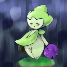 anthro blush female genitals plant plump_labia solo vulva wind semitone nintendo pokemon elemental_creature flora_fauna generation_3_pokemon pokemon_(species) roselia shiny_pokemon 1:1 hi_res