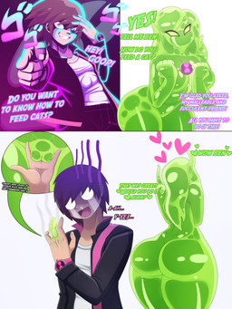 big_breasts big_butt bodily_fluids breasts butt clothed clothing duo female genitals hair humanoid_genitalia humanoid_vulva jojo_pose male male/female not_furry nude pink_body pink_eyes simple_background slime text thick_thighs vulva wide_hips japy7u7 ben_10 cartoon_network ben_tennyson goop_(ben_10) alien alien_humanoid goo_creature goo_humanoid humanoid polymorph_(ben_10) 3:4 absurd_res comic english_text hi_res