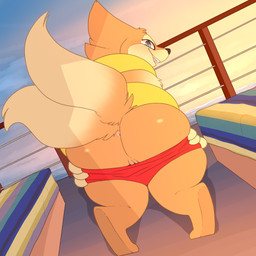 anthro anus biped blue_eyes blush butt clothing female fur genitals hair looking_at_viewer looking_back open_mouth outside presenting presenting_hindquarters smile solo teeth undressing vulva backsash nintendo pokemon claire_(ghost_forger) floatzel generation_4_pokemon mammal mustelid pokemon_(species) 1:1 2019 absurd_res digital_media_(artwork) hi_res