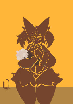 anthro biped bouquet breasts female flower holding_bouquet holding_flower holding_object plant solo halfbaked-hope nintendo pokemon generation_9_pokemon meowscarada pokemon_(species) 2026 absurd_res hi_res unfinished yellow_theme