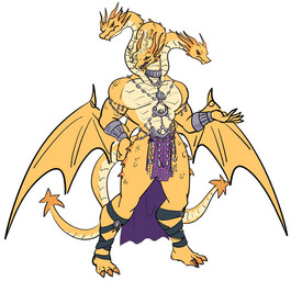 2_tails 3_heads anthro bottomwear clothed clothing hair jewelry loincloth looking_at_viewer male multi_head multi_tail muscular muscular_anthro muscular_male purple_bottomwear purple_clothing purple_loincloth silver_(metal) silver_jewelry skimpy solo tail white_hair wings yellow_body krypionraptor european_mythology godzilla_(series) greek_mythology mythology toho king_ghidorah alien dragon ghidorah_(species) hydra kaiju mythological_creature mythological_scalie scalie
