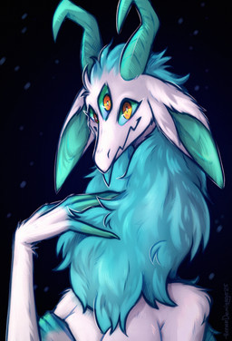 3_eyes anthro big_horn blep floppy_ears fluffy horn long_ears long_neck multi_eye neck_tuft solo tongue tongue_out tuft lonerdemiurge mythology dragon mythological_creature mythological_scalie scalie absurd_res hi_res portrait