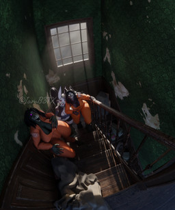 anthro attic big_breasts black_body bone breasts clothing female female/female gesture group hair hand_gesture hand_on_breast inside jumpsuit looking_at_viewer skull skull_head smile stairs tail trio white_body wide_hips b3tx da.nilkaz_(modeler) dogzeela_(modeler) hellaverse helluva_boss scp_foundation loona_(helluva_boss) scp-1471-a scp-682 canid canine demon lizard malo mammal monster reptile scalie undead 2026 3d_(artwork) 5:6 absurd_res digital_media_(artwork) hi_res