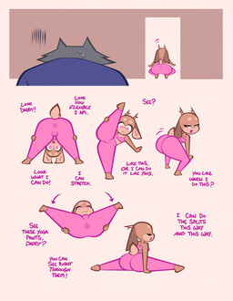 anthro anus barely_visible_anus barely_visible_genitalia barely_visible_vulva bodily_fluids bottomwear butt clothing dialogue female genitals male male/female pants presenting presenting_hindquarters sweat sweatdrop talking_to_another text twerking vulva yoga_pants fangdangler bimbo_deer wolf_daddy_(fangdangler) canid canine canis deer mammal wolf absurd_res hi_res