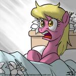 1:1 bed blonde_hair digital_media_(artwork) earth_pony equid equine eyelashes female feral flower friendship_is_magic fur furniture hair hasbro horse john_joseco lily_(mlp) mammal my_little_pony open_mouth pillow pink_body pink_fur plant pony shaded solo teeth tongue yellow_eyes