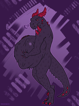 abdominal_bulge abs anthro anthro_pred belly belly_rub biceps big_belly bodily_fluids breath claws fangs fully_inside goo_drip looking_at_viewer male male_pred muscular muscular_anthro muscular_male oral_vore panting purple_body red_eyes same_size_vore simple_background slime solo spikes spikes_(anatomy) tail teeth vore walking paradoxinhead mythology devourer_(razor_koopa) dragon goo_creature goo_dragon mythological_creature mythological_scalie scalie absurd_res digital_media_(artwork) hi_res
