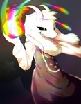 anthro black_sclera delta_rune_(emblem) fire fireball fur furrowed_brow horn kemono looking_away male rainbow_colors raised_hand simple_background solo star symbol white_body white_eyes white_fur popkage undertale undertale_(series) asriel_dreemurr_(god_form) boss_monster_(undertale) bovid caprine goat mammal 2020 hi_res