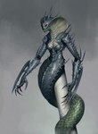 anthro apode armor breasts female green_body legless multicolored_body serpentine solo oleg_bulakh x-com draconcopode naga reptile scalie snake viper_(x-com) absurd_res hi_res