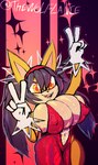 anthro big_breasts breasts bulging_breasts cleavage clothed clothing dress female fur huge_breasts navel nipple_outline plunging_neckline red_clothing red_dress solo yellow_body yellow_eyes yellow_fur wolflance sega sonic_the_fighters sonic_the_hedgehog_(series) honey_the_cat domestic_cat felid feline felis mammal absurd_res hi_res