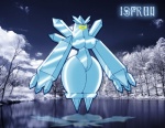 anthro anthrofied blue_body blue_nipples breasts cloud cool_colors female frutiger_aero gb_of_bs generation_3_pokemon huge_thighs ice legendary_pokemon nintendo nipples nude outside photo_background photography_(artwork) plant pokemon pokemon_(species) pokemorph regice sky small_waist snow solo thick_thighs tree water wide_hips wood yellow_eyes