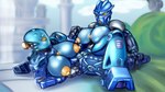 armor big_breasts blue_body blue_skin blush breasts clothed clothing duo erection exposed_breasts female female/female genitals glowing glowing_eyes hand_holding machine mask nipples on_ground orange_eyes orange_nipples puffy_nipples pussy sex spread_legs spreading thick_thighs tribadism vaginal epsi110 bionicle lego gali nokama humanoid robot robot_humanoid toa 16:9 absurd_res hi_res widescreen