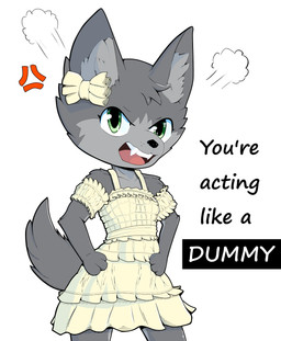 accessory angry anthro bow_ribbon clothed clothing dialogue dress female frilly frilly_clothing fur hair_accessory looking_at_viewer open_mouth pointy_ears prick_ears simple_background solo tail teeth text tuft young young_anthro young_female jampalanga sophia_(raised_by_humans) canid canine canis mammal wolf absurd_res digital_media_(artwork) english_text hi_res