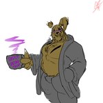 anthro bathrobe belly bottomwear bulge clothing container cup eyewear fur glasses green_body green_fur holding_container holding_cup holding_mug holding_object machine male mug musclegut muscular muscular_anthro muscular_male pants pecs purple_eyes robe simple_background smile solo steam teeth white_background grilder123 five_nights_at_freddy's five_nights_at_freddy's_3 scottgames springtrap_(fnaf) animatronic lagomorph leporid mammal rabbit robot 1:1 2023 absurd_res digital_media_(artwork) hi_res sketch