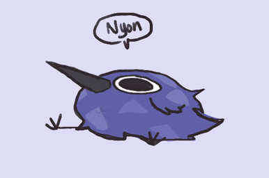ambiguous_gender avian_feet beak black_eyes blue_body dialogue feathers feral fluffy simple_background sitting solo speech_bubble podomo19 avian bird darkner kawkaw_(deltarune) hi_res