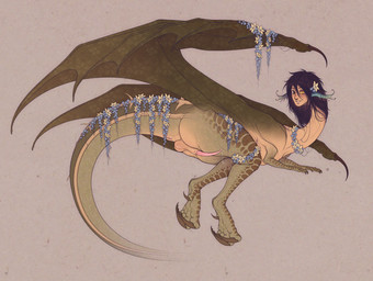 accessory animal_genitalia black_hair bodily_fluids butt claws dripping erection feral finger_claws floral_pattern flower flower_in_hair genital_fluids genitals hair hair_accessory heterochromia human_faced_feral leaking_precum lying male membrane_(anatomy) membranous_wings on_side penis pink_penis plant precum precum_drip presenting presenting_hindquarters presenting_penis scutes sheath smile smiling_at_viewer solo tapering_penis thick_thighs toe_claws webbed_ears wings shon2 mythology valourin animal_humanoid dragon humanoid hybrid mythological_creature mythological_scalie scalie hi_res