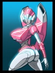 black_border blue_eyes border butt female glowing glowing_eyes lips machine not_furry pink_lips solo jukkart megadevianttron_(artist) hasbro takara_tomy transformers arcee cybertronian humanoid robot robot_humanoid