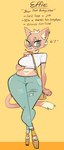 2017 anthro bypbap character_name clothing colored_nails countershade_torso countershading crop_top denim denim_clothing digital_drawing_(artwork) digital_media_(artwork) dipstick_tail domestic_cat effie_(bypbap) english_text eyebrows eyelashes felid feline felis female inner_ear_fluff looking_at_viewer mammal markings midriff model_sheet muffin_top nails navel platform_footwear prick_ears purse red_nose shirt smile solo tail tail_markings teal_eyes text thick_thighs topwear tuft wide_hips