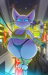 anthro big_breasts blue_eyes bottom_heavy breasts claws cleavage clothed clothing curvy_figure detailed_background female huge_hips huge_thighs looking_at_viewer pose short_stack solo thick_thighs underwear wide_hips plaga bandai_namco digimon digimon_(species) domestic_cat felid feline felis gatomon mammal 2024 absurd_res hi_res pinup