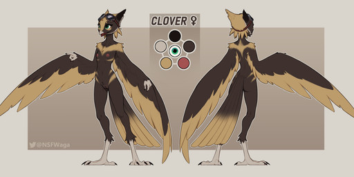 anthro areola beak biped breasts butt claws feathers feet female fingers front_view genitals navel nipples nude nude_anthro nude_female rear_view solo standing tail toes vulva wings w4g4 avian bird 2026 digital_drawing_(artwork) digital_media_(artwork) hi_res model_sheet