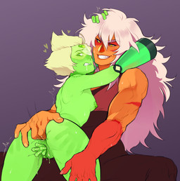 anal anal_fingering arm_markings arms_around_neck bite bite_mark_on_nipple bite_mark_on_shoulder biting_lip blonde_hair bodysuit clothed clothing double_penetration duo eyewear eyewear_only female female/female fingering fingers_in_vagina floating_fingers forehead_gem gem gem_nose green_body hair hand_markings hand_on_leg hand_on_thigh heart_symbol limb_enhancers long_hair markings muscular muscular_female not_furry nude orange_body penetration short_hair simple_background size_difference skinsuit tight_clothing white_hair puni_(artist) cartoon_network steven_universe jasper_(steven_universe) peridot_(steven_universe) gem_(species) jasper_(gem_species) peridot_(gem_species) 2015 digital_drawing_(artwork) digital_media_(artwork)