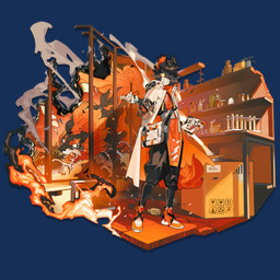 5_fingers accessory angry anthro armwear asian_clothing black_body black_fur black_hair bottle_on_ground bottomwear box burning cardboard cardboard_box chemicals chemistry chinese_clothing claws clothing coat container ear_piercing east_asian_clothing embers facial_markings fangs fangs_bared fingers fire fluffy fluffy_tail footwear fur gun hair hair_accessory hair_over_eye head_markings holding_chemical holding_object holding_ranged_weapon holding_weapon lab_coat laboratory_equipment laboratory_glassware looking_at_viewer male mane markings medical_instrument messy_hair multicolored_body multicolored_fur no_pupils oversized_bottomwear oversized_clothing oversized_topwear piercing pose pupils ranged_weapon red_body red_fur scientific_instrument shoes shoes_on shoulder_bag simple_background slit_pupils smile smiling_at_viewer smoke smug_face smug_grin socks solo tail teeth test_tube text topwear translucent translucent_clothing transparent_background wall_(structure) warning_label weapon white_body white_fur wood wood_wall yellow_eyes kuroblood arknights asian_mythology east_asian_mythology hypergryph japanese_mythology mythology studio_montagne aak_(arknights) felid foo_dog komainu lion mammal pantherine yokai 1:1 2020 alpha_channel colored detailed digital_drawing_(artwork) digital_media_(artwork) english_text full-length_portrait hi_res official_art portrait shaded