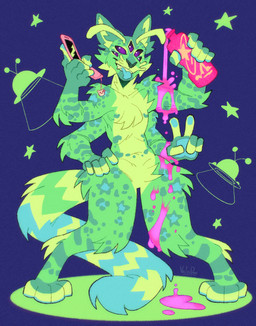 4_arms 5_eyes ambiguous_gender anthro bottle container electronics gesture hand_gesture hand_on_hip holding_bottle holding_container holding_object holding_phone holding_water_bottle liquid looking_at_viewer multi_arm multi_eye multi_limb pattern_background paws phone pouring pouring_liquid pouring_onto_self simple_background smile solo teeth tongue tongue_out v_sign water_bottle vailet_deer alien domestic_cat felid feline felis mammal hi_res