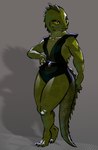 anthro clothing female leaning pose scales shadow solo swimwear thick_thighs greenpolygon filmation flash_gordon_(copyright) flash_gordon lizard_woman_(the_new_adventures_of_flash_gordon) alien lizard lizardman reptile scalie digital_media_(artwork) hi_res krita_(artwork) pinup