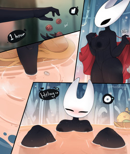 anthro bathing breasts clothing female nipples nude solo text undressing water wet wet_body phosenpai hollow_knight:_silksong hollow_knight_(franchise) team_cherry hornet_(hollow_knight) arthropod insect comic english_text hi_res