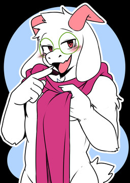 anthro blush eyewear glasses horn male round_glasses scarf simple_background solo saku1saya deltarune undertale_(series) ralsei bovid caprine goat mammal absurd_res hi_res