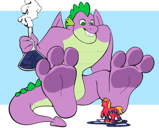 3_toes anthro barazoku duo feet feral foot_fetish freckles green_body larger_anthro larger_male looking_down macro male micro potion purple_body red_body shrinking sitting size_difference size_transformation smaller_feral smaller_male smile smoke spikes toes transformation giantboonehusky european_mythology friendship_is_magic hasbro my_little_pony mythology big_macintosh_(mlp) spike_(mlp) dragon earth_pony equid equine horse mammal mythological_creature mythological_scalie pony scalie western_dragon 2021 hi_res