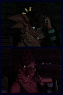 anthro arm_warmers armwear bottomwear clothing dialogue female fur leg_warmers legwear male red_body red_fur robe shirt shocked shorts surprised topwear flailingfornication origin_species 2:3 3d_(artwork) absurd_res comic digital_media_(artwork) hi_res mother_(lore) parent_(lore) son_(lore)