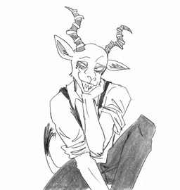 anthro food fruit fur horn leaf male markings melon plant solo spots spotted_body tattoo yellow_body yellow_fur efradraws beastars melon_(beastars) antelope bovid felid gazelle hybrid leopard mammal pantherine absurd_res graphite_(artwork) hi_res monochrome sketch traditional_media_(artwork)