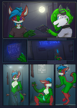 4_toes 5_fingers anthro balls claws clothed clothing erection feet fellatio fingers fur genitals glory_hole hair male nude oral pawpads penile penis sex soles tail tail_mouth toe_claws toes unusual_anatomy unusual_tail ratcha ayzutho canid canine mammal 2019 absurd_res comic digital_media_(artwork) hi_res multiple_scenes