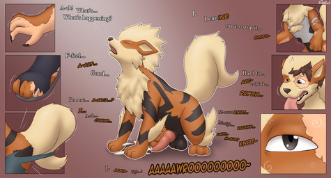 3_toes animal_genitalia animal_penis balls big_penis black_balls black_body black_fur black_markings black_nose bodily_fluids bottomwear canine_genitalia canine_penis claws clothing cum cumshot ejaculation erection eyes_closed fangs feet feral finger_claws fluffy fluffy_chest fluffy_tail fur genital_fluids genitals growth hair hands-free human_to_feral identity_death intelligence_loss knot loss_of_self loss_of_speech male markings mental_changes mental_transformation mid_transformation multi_frame_sequence open_mouth orange_body orange_fur orgasm orgasm_from_transformation penis pink_tongue pointy_ears pokemon_speak simple_background solo species_transformation tail teeth text toes tongue tongue_out torn_clothing transformation transformation_sequence white_body white_fur white_tail diethyl nintendo pokemon arcanine canid canine generation_1_pokemon human mammal pokemon_(species) absurd_res english_text hi_res